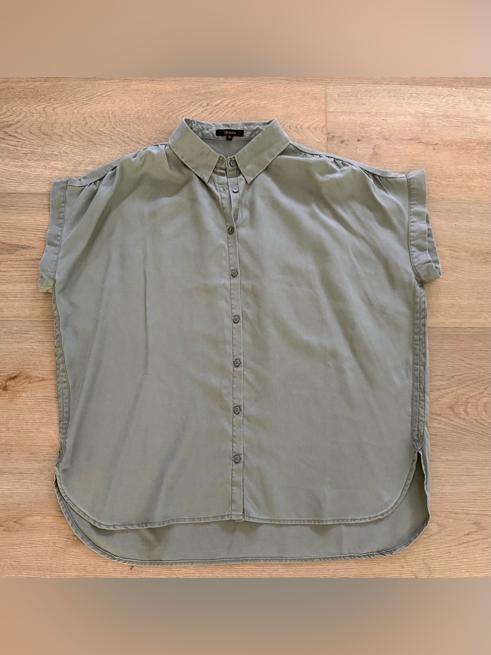 Quince Vintage Wash Tencel Camp Shirt Oversized Button Down L Olive